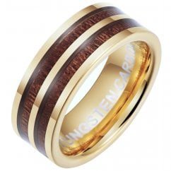Men's Koa Wood Gold Tone Tungsten Ring