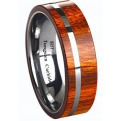 Mens KOA WOOD Inlay Tungsten Carbide Ring 6mm Wide Wedding Engagement Band Ring