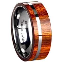 Mens KOA WOOD Inlay Tungsten Carbide Ring 8mm Wide Wedding Band Ring