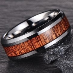 Men's KOA Wood Inlay Tungsten Carbide Ring