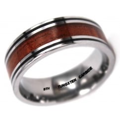 Mens KOA WOOD Inlay Tungsten Carbide Wedding Band Ring