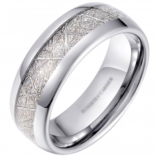 Mens Meteorite Inlay Tungsten Band Ring