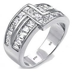 Mens Sterling Silver Cubic Zirconia Fashion Statement Ring