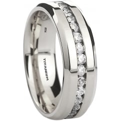 Mens Titanium 8mm Classic Cubic Zirconia Wedding Band Ring -Unisex
