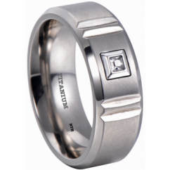 Mens Titanium 8mm Cubic Zirconia Wedding Engagement Band Ring 