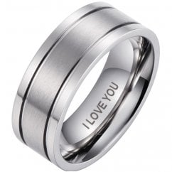 Mens Titanium Wedding Band Engraved with ‘I Love You’ -8mm