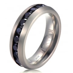 Mens Titanium Wedding Band Ring With Black Cubic Zirconia