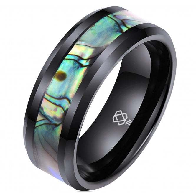 Men's Tungsten Black Ring with Abalone shell inlay Wedding Band