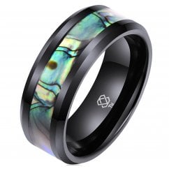 Men's Tungsten Black Ring with Abalone shell inlay Wedding Band