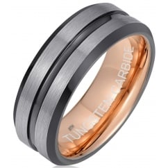 Mens Tungsten Carbide Black / Grey Wedding Ring