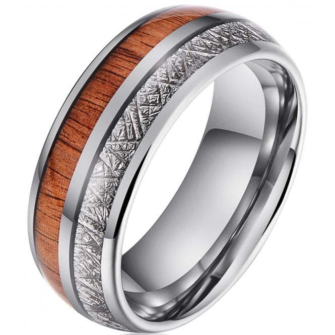 Men's Tungsten Carbide Ring with Koa Wood and Meteorite