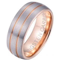 Mens Tungsten Carbide Wedding Band Ring - Rose Gold Tone 