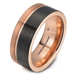 Mens Tungsten Carbide Wedding Band With Gunmetal Grey / Rose Gold Tone 