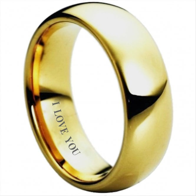 Mens Tungsten Gold Wedding Band Engraved with ‘I Love You’ - 6mm Unisex