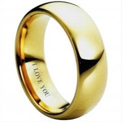 Mens Tungsten Gold Wedding Band Engraved with ‘I Love You’ - 6mm Unisex