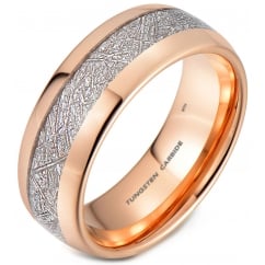 Mens Tungsten Meteorite Classic Unisex Rose Gold Tone Band Ring
