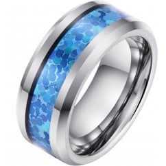 Mens Tungsten Wedding Band 8mm with Blue/ Green Opal Inlay