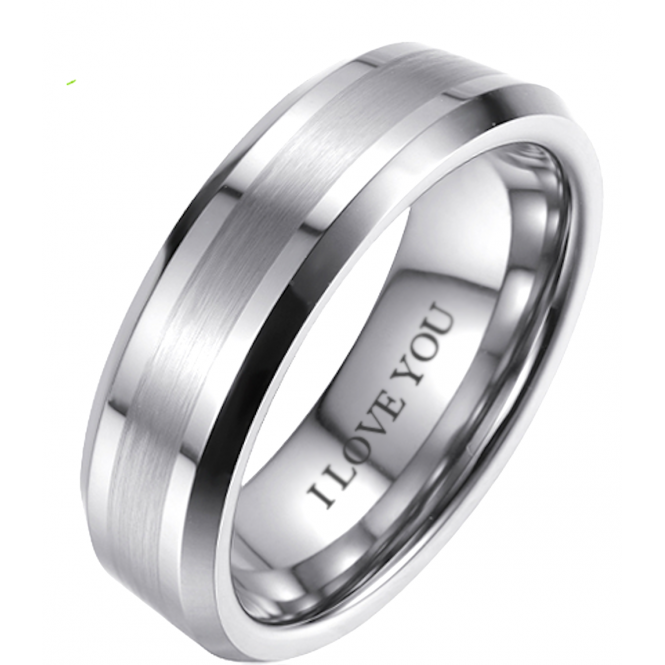 Mens Tungsten Wedding Band Engraved with ‘I Love You’ - 6mm 