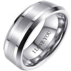 Mens Tungsten Wedding Band Engraved with ‘I Love You’ - 8mm