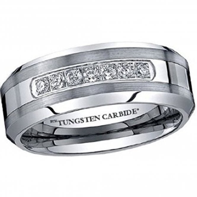 Men's Tungsten Wedding Band Ring With CZ 