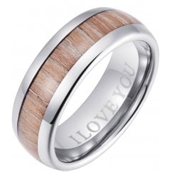 Engraved ''I Love You ''- Mens / Unisex Zebra Wood Inlay Tungsten Carbide Band Ring