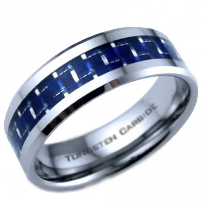 Men's Tungsten Wedding Band – Scratch Resistant Blue Carbon Ring
