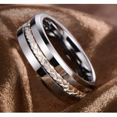 Mens Tungsten Wedding Band with 925 Sterling Silver Inlay