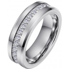 Mens Tungsten Wedding Bands with Cubic Zirconia Eternity Ring 