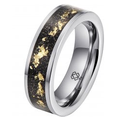 Mens Tungsten Wedding Ring - Gold Leaf & Black Sand Inlay -6mm - Unisex