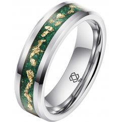 Mens Tungsten Wedding Ring with Gold Leaf & Green Malachite Inlay - 6mm - Unisex