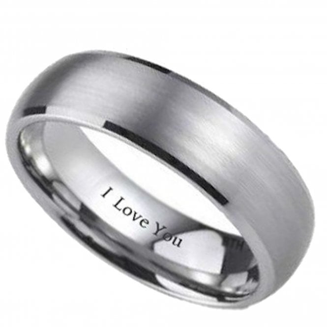 Mens Unisex 7mm Brushed Titanium I Love You Wedding Band