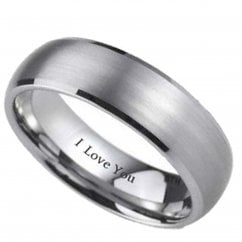 Mens Unisex 7mm Brushed Titanium I Love You Wedding Band