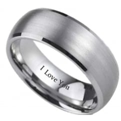 Mens Unisex 8mm Titanium Wedding Ring- Engraved with I Love You 