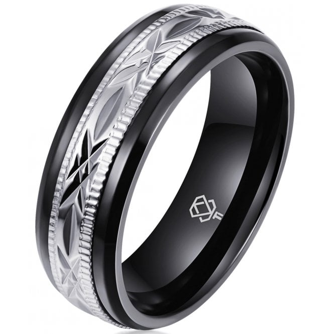Mens Unisex Black Titanium Wedding Ring 7mm