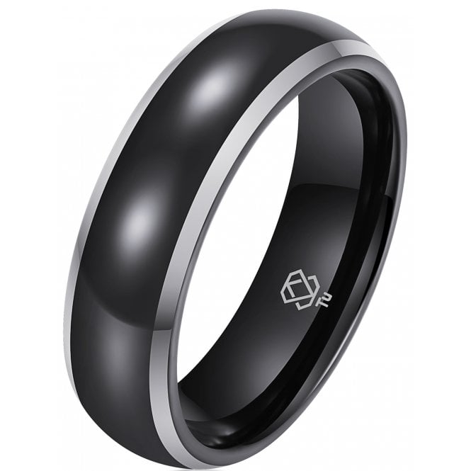 Men's Unisex Classic Black Silver Tungsten Ring 6mm