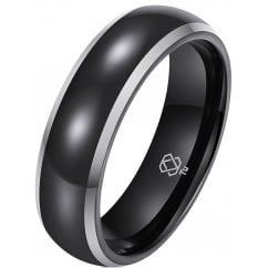 Men's Unisex Classic Black Silver Tungsten Ring 6mm