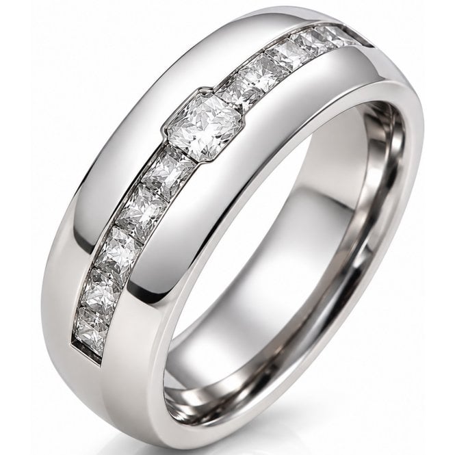 Mens Unisex Titanium Cubic Zirconia Wedding Band Ring