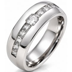 Mens Unisex Titanium Cubic Zirconia Wedding Band Ring