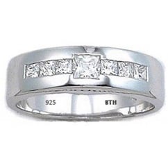 Mens Unusex 925 Sterling Silver Cubic Zirconia Wedding Band Ring