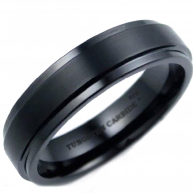 Midnight Magic Black Tungsten Carbide 7mm Wedding Ring - Unisex 