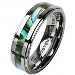 Personalised Abalone Shell Inlay Tungsten Wedding 6mm Band Ring