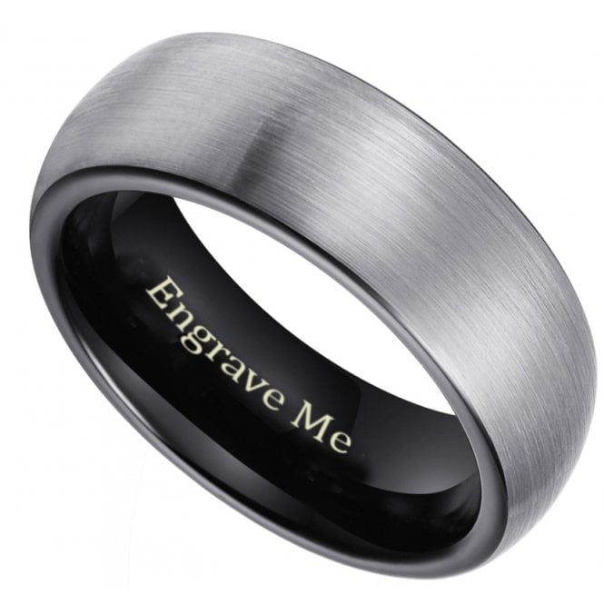 Personalised Unisex Black Tungsten Mens Wedding Band Ring 6mm