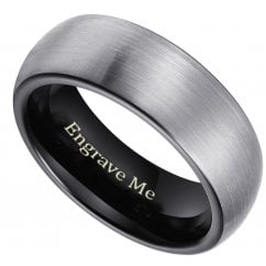Personalised Unisex Black Tungsten Mens Wedding Band Ring 6mm