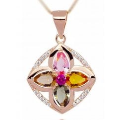 Rose Gold Over 925 Silver Colourful Birth Stones Flower Necklace  