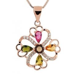 Rose gold over 925 Silver Colourful Birth Stones Four Leaf Clover Necklace  