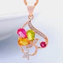 Rose Gold Over 925 Silver Colourful Birth Stones Heart Necklace  