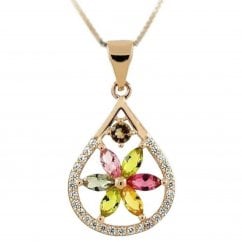 Rose gold over 925 Silver Colourful Birth Stones Pear shape Necklace  
