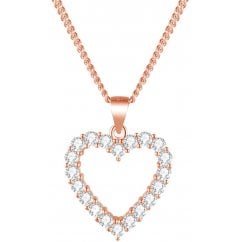 Rose Gold Plated Sterling Silver Open Heart Pendant with Curb Chain Necklace