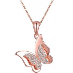 Rose Gold Tone 925 Silver Butterfly Pendant and Necklace 