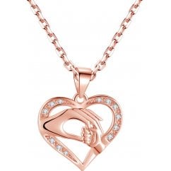 Rose Gold Tone 925 Silver Mother & Baby Holding Hand Heart Necklace 